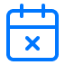 Blue calendar icon with a large X marking an event or cancellation.